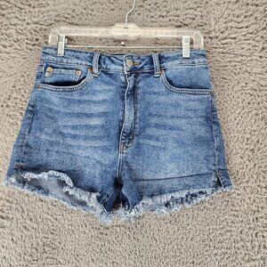 JustUSA Shorts Womens Large Blue Stretch High Rise Denim Cutoff